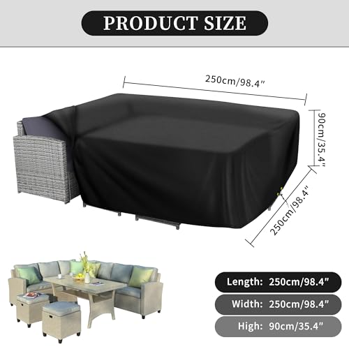 Funshot Garden Furniture Covers, 250x250x90 cm, Rectangular/Square Outdoor Furniture Covers Waterproof - Image 2