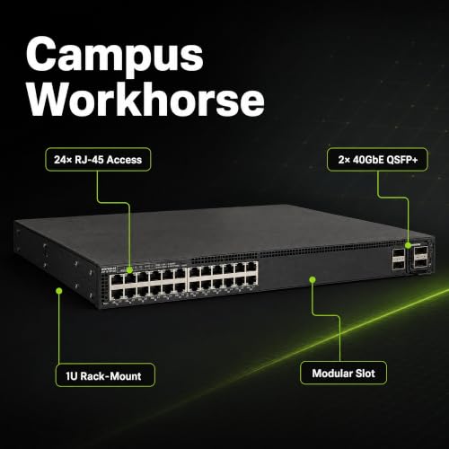 Image of Ruckus ICX7550-24 Managed Switch, 24x 10 /100 /1000 Mbps RJ-45, 2x 40GbE QSFP+ + Modular Expansion Slot Uplinks, Dual Hot-Swap PSU - Stackable Campus Switch, 40 /100G Uplinks, Multigigabit PoE++ Ready