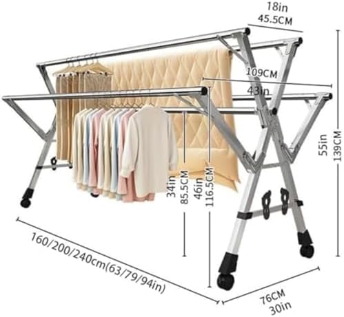 Heavy Duty Laundry Drying Rack with Hanging Rod, Space-Saving Clothes Stand for Large Loads, Sturdy & Durable Design, Ideal for Home & Apartment Use