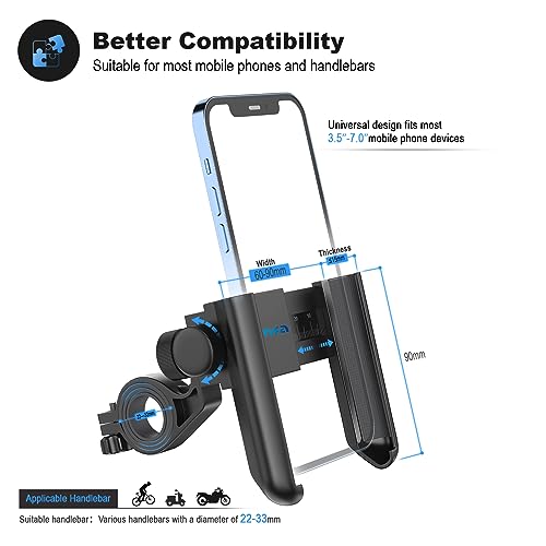 visnfa Upgraded Bike Phone Mount 360° Rotatable Universal Bicycle Motorcycle Scooter Bike Accessories Handlebar Phone Clip Holder for Any Smartphones Between 3.5 and 7.0 inches