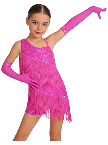 Robe danse latine fille à franges fluides et dos nu pour spectacle TTAO