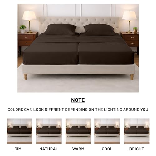 Image of SGI Split King Sheet Set for Adjustable Bed Egyptian Premium Cotton 600 Thread Count Sheets for Sleep Number Bed 15 inch Deep Pocket 5 Pc Set with 2 Twin XL Fitted Sheets Soft Breathable -Chocolate