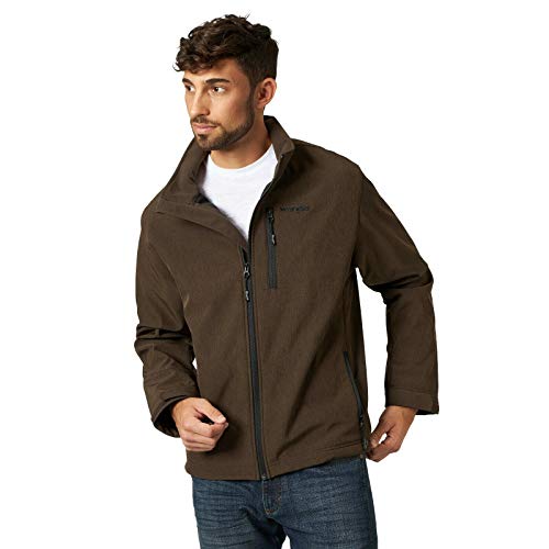 Wrangler­ Men's Water Repellent Stretch Softshell Trail Jacket (Large, Brown Heather)