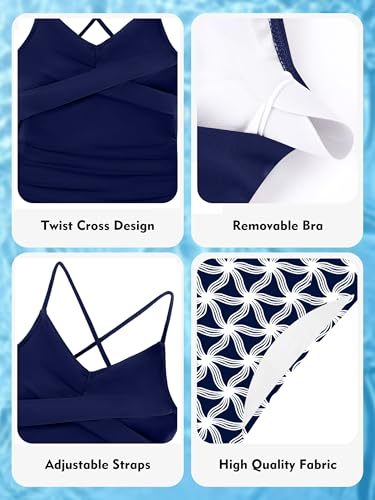 Image of Girls Swimsuit Tankini Criss Cross Ruched 2 Piece Bathing Suit Printed Girl Swimwear for Teens 9-16Y