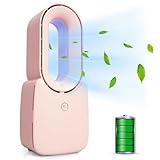 CONBOLA Small Tower Fan, 11.8 Inch Personal Portable Fan Rechargeable, USB Quiet Bladeless Desk Fan with 3 Speeds, Battery Operated Fan with Decorative LED for Office Bedroom Outdoor Table Home(Pink)