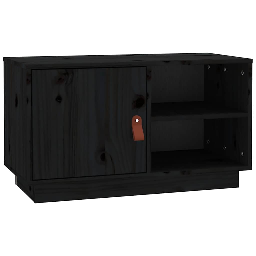 Meuble TV en bois de pin massif noir 70x34x40 cm banc avec rangement salon