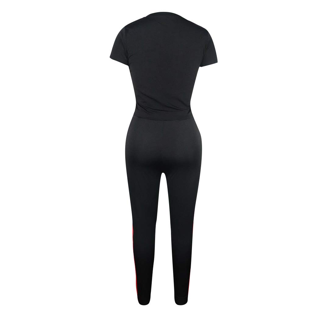 Kombinezon damski na lato moda dwuczęściowa koszulka + ubrania 7/8 fitness sport jogging spodnie joga casual basic, Czarny, XXL