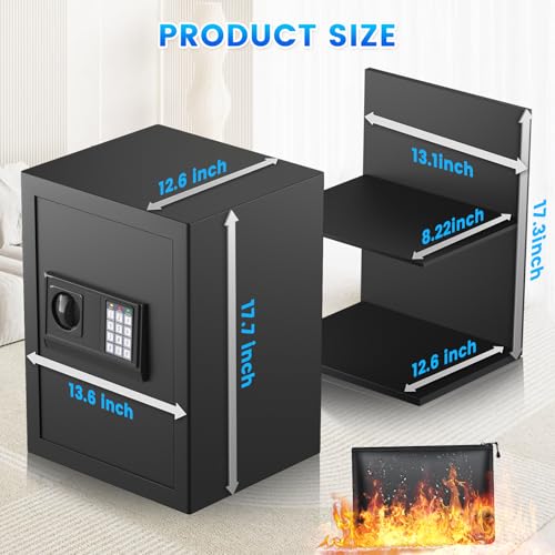 19.69 Inches Tall Safe Box, 3.3 Cuft Home Safe with Fireproof Waterproof Bag, Anti-Theft Digital Security Lock Box with Smart Alert System, Removable Shelf, Mute Function, Document Safes for Jewelry thumbnail 9