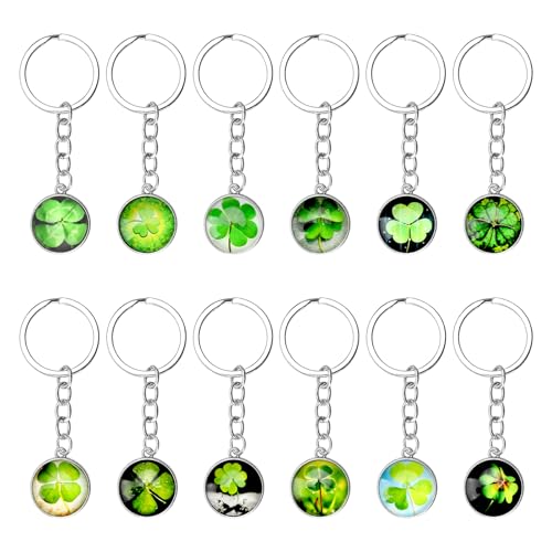 12 Stück Glücksbringer Kleeblatt Schlüsselanhänger, Glücksklee Taschenanhänger Kleine Vierblättriges Kleeblatt Anhänger Kinder Mann Frau, Viel Glück Geschenke für Silvester, Einzug, Neuer Job