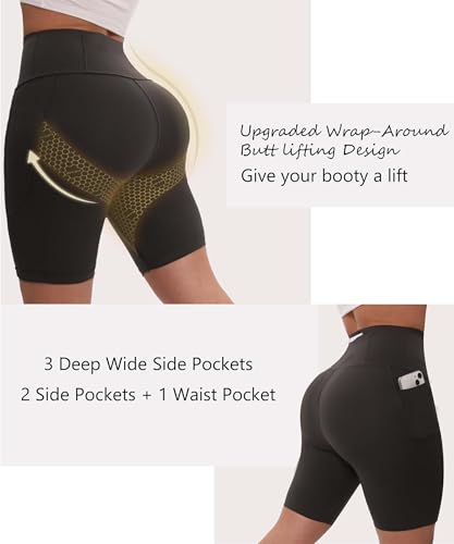 Women's Short Side Pockets High Waist Workout Running Shorts Tummy Control Butt Lifting Athletic Gym Shorts3