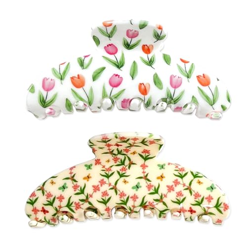 Pinzas Acrílicas para Cabello Floral 2 Pack Blanco Beis miniatura 1