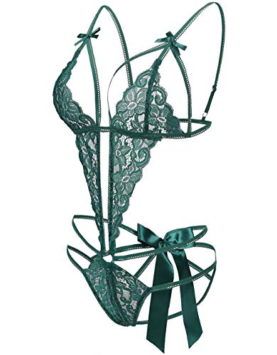 Image of Donnalla Women's Deep V Lace Teddy One Piece Lingerie Cutout Strappy Lingerie