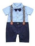 HeMarIsle Baby Boy Gentleman White Shirt Bowtie Tuxedo Onesie Jumpsuit Overall Romper（0-18M） … (6150Blue, 60(0-3 Month))