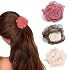 3 Pack Flower Hair Clip Medium, Small Rose Claw Clips for High Ponytail,Hair Clips Travel Beach Holiday Birthday Gift for Mother Girl Thick Thin Long HairPink Gray-white White