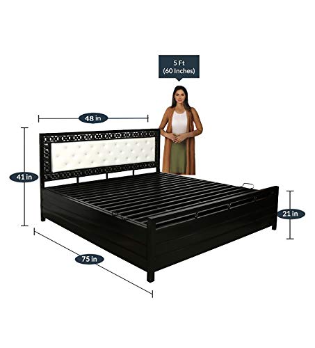 Image of Black Metal HEADBOARD Bed with Hydraulic Storage for Home Livingroom Bedroom - Ivory Cushion (6x4)