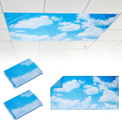 NICENEEDED 2Pcs 49 x 25 Pouces Couvertures de Lumière Fluorescente Magnétiques Filtres de Lumière en Polyester Ciel Nuages Couverture de Lumière Panneau...