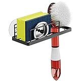 iSPECLE Sponge Holder with Suction Cups- 3-in-1 Sponge Holder for Kitchen Sink, Kitchen Sink Caddy, Dish Sponge Holder for Saving Space, Black