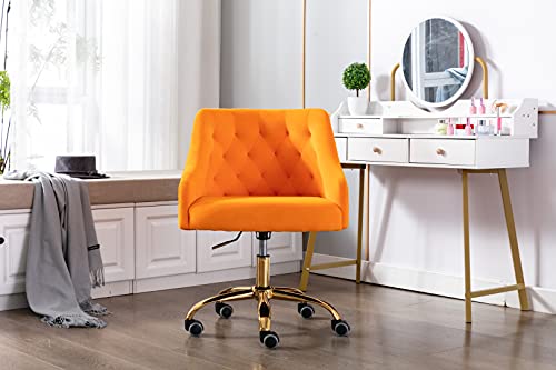 Zobido Comfy Home Office Task Chair With Wheels, Cute Modern Upholstered Velvet Seashell Back Adjustable Swivel Vanity Desk Chair, For Women, For Kids, For Girls, Living Room, Bedroom, (Orange) #TOP5