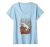 Photo Gallery donna hedgehog cottagecore estetica fiore di campo natura arte fogliame maglietta con collo a v Photo Gallery donna hedgehog cottagecore estetica fiore di campo natura arte fogliame maglietta con collo a v