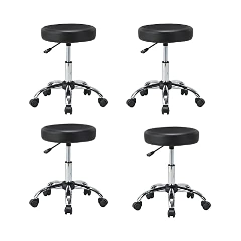 KLASIKA Adjustable Hydraulic Rolling Swivel Stool Chair with Cushion and Wheels, PU Leather Rotating Stool Chair for Office Salon Tattoo Massage Facial Spa, Black (4PK) Cover