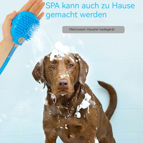 Hochdruck Haustier-Duschbrause mit 5 Funktionen & Massagebürste – sanfte Fellreinigung für Hunde & Katzen, universal am Waschbecken, Badewanne & Garten montierbar – ideal für Tierbesitzer
