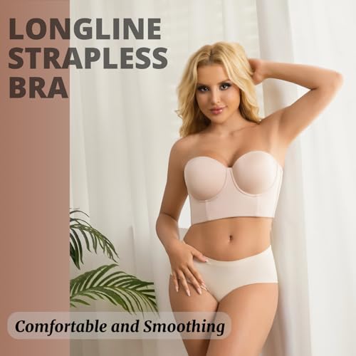Image of Strapless Bras for Women Push up Bra No-Slip Silicone Strip Hide Back Fat Bra (36B-44DD)