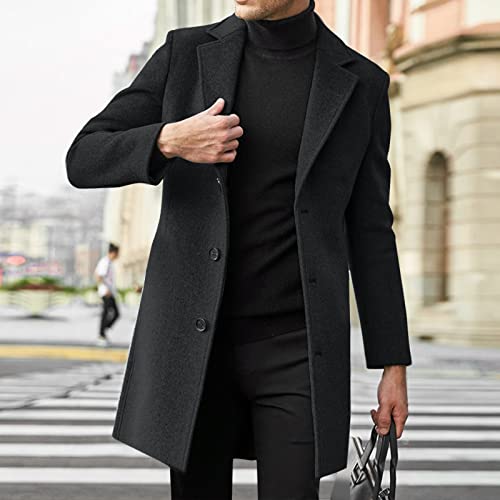 Mid Long Trench Coat for Men Casual Slim Fit Notche Collar Long Jacket Winter Warm Thick Windproof Overcoat Plus Size2