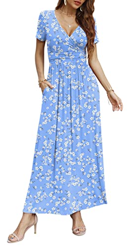 Image of CATHY Maxi Dresses for Women Short Sleeve V-Neck Casual Long Summer Wrap Dress with Pockets