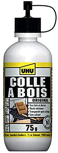 UHU Colle à bois originale - Plus forte que le bois, résistante à l'humidité, D2, sans solvants, embout de précision, transparente, biberon 75g