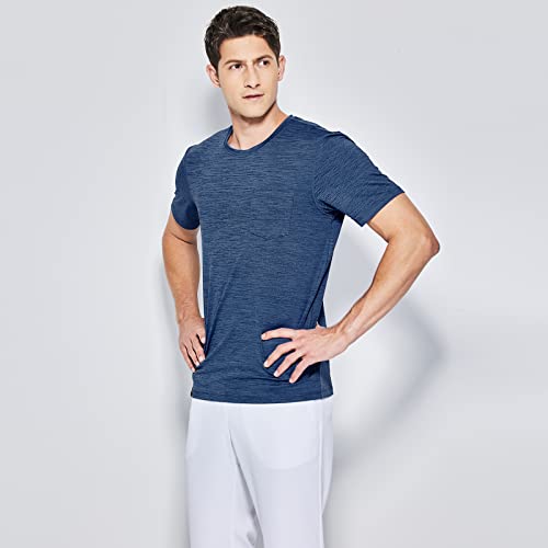 Haimont Moisture Wicking Shirts With Pocket For Men, Lightweight Quick Dry Running Athletic Short Sleeve T Shirt Polyester, Heather Blue, Xx-Large #TOP6