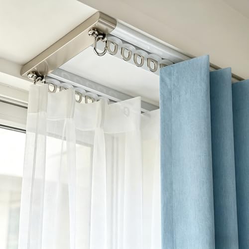 2-Läufige Gardinenschiene, 4M Leise Doppelreihige Vorhangschiene aus Aluminiumlegierung, Leise Doppelreihige Gardinenschiene, Deckenschiene Raumteiler für Wohnzimmer, Schlafzimmer