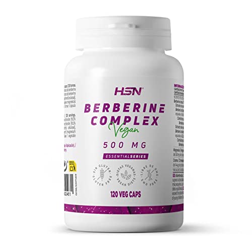 HSN Berberina Complex 1500mg/día (raíz y corteza Berberis aristata) | 120 Cápsulas Vegetales | Control de la glucosa y reducir triglicéridos* | No-GMO, Vegano, Sin Gluten