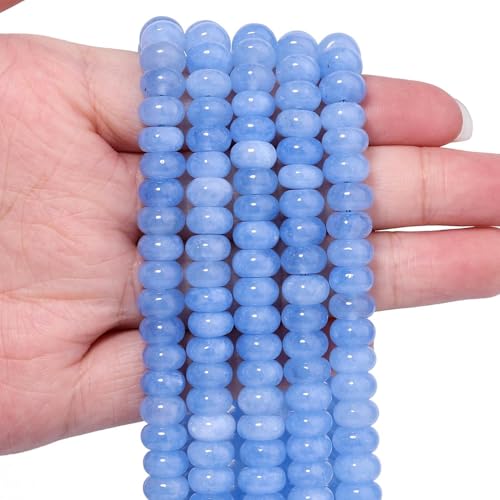 Songxi 5x8mm Natural Light Blue Colored Jade Stone Rondelle Beads 75PCS Spacer Round Loose Abacus Beads for Jewelry Making Gemstone for Bracelet Necklace Earrings Arts and Crafts
