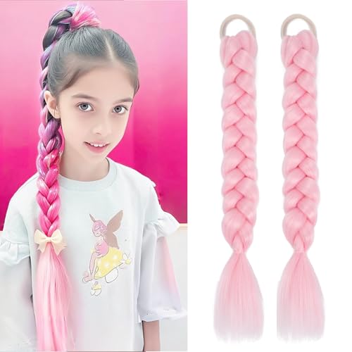 2 Packs Long Braid Ponytail Extension for Black Women with Hair Tie Straight Wrap Around Braid Hair Extensions Can be Restyle Soft Synthetic Hair Piece (Pink, 16 Inch (pack of 2))