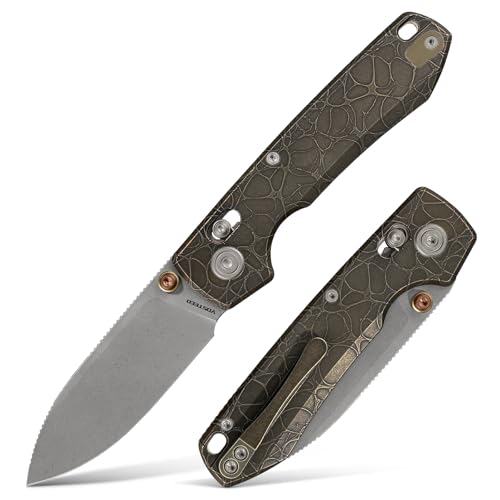 Vosteed Raccoon® TiSlim™ Ultra Thin EDC Pocket Knife - 3.18" S35VN Acid Wash & Stonewash Blade - Crossbar Lock, Acid Wash Copper Titanium Handle - Camping Surviving Knives - A4508