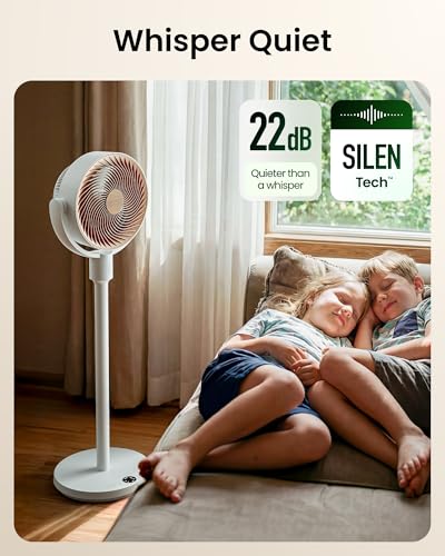 Image of SwitchBot Smart Pedestal Fan, Rechargeable Oscillating Standing Fan for Bedroom, Corded & Cordless, Adjustable Height Floor & Desk Fan, 22dB, Remote & App, Works with Alexa,Google Home,HomeKit,Matter