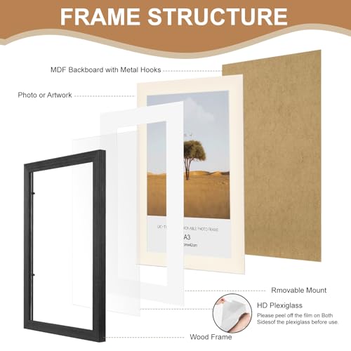 Image of 3 Pack A3 Picture Frame, Solid Wood Frames with perspex Front for Wall Mount 11.7 x 16.5 inch Photo Frame /Paintings Frames /Poster Frame /a3 certificate frame for wall and home decor,Office, Gallery