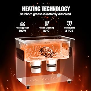 VEVOR Pulitore ad Ultrasuoni 3L, Macchina per Pulizia ad Ultrasuoni Digitale 120W con Degasaggio Modalità Delicata, Pulitore ad Ultrasuoni Industriale da 40kHz con Timer e Riscaldatore per Gioielli