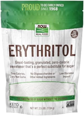 NOW Foods, Erythritol, Great-Tasting Sugar Replacement, Zero Calories, Low Glycemic Impact, Kosher, 2.5-Pound (Packaging May Vary)