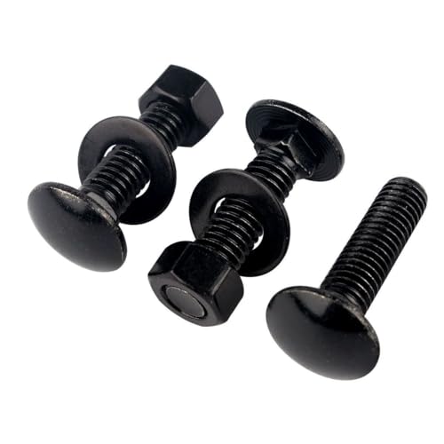Image of 4 Sets 1 /2-13 x 1-1 /4 inch Carriage Bolts Screws Round Head Square Neck and Hex Nuts, Flat Washers 304 Stainless Steel 18-8 Full Thread, Black