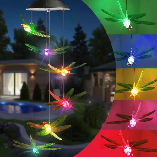 Image of Toodour Solar Wind Chimes Outdoor, Color Changing Solar Lights Dragonfly, Gifts for Mom Grandma, Waterproof Decorative Mobile Light, Gardening Gift for Garden,Patio, Window, Yard, Outdoor Decor