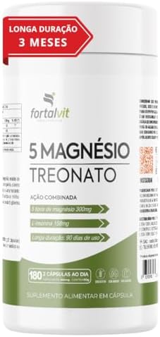 5 Magnésio Treonato 180 Cápsulas, 90 Dias de Uso, Longa Duração, ...