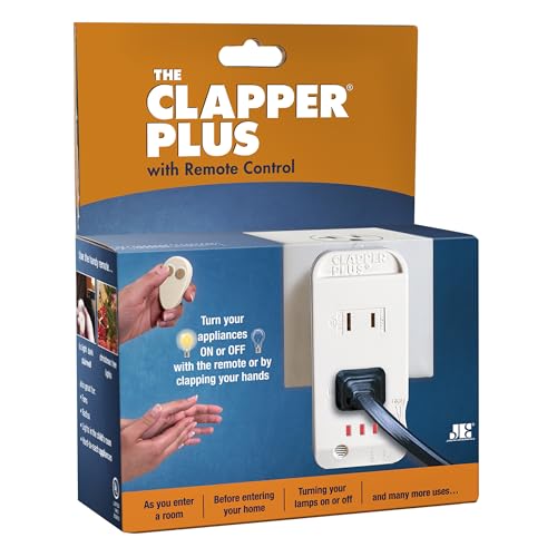 The Clapper Plus with Remote Control - Wireless Sound Activated On/Off Light Switch, Clap Detection, Perfect for Kitchen/Bedroom/TV/Appliances, 120 V Wall Plug, Smart Home Technology, As Seen On TV