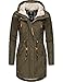 Ragwear Elsie II - Parka invernale da donna con cappuccio in pelliccia di orsacchiotto, taglia XS-XXL, Oliva, XL