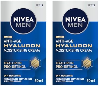 NIVEA MEN Anti-Age Moisturising Face Cream 50ml | With Hyaluronic Acid | SPF 15 Protection | Anti-Aging Moisturiser | Reduce Deep Wrinkles | Absorbs Quickly | Firmer Skin (Pack of 2)