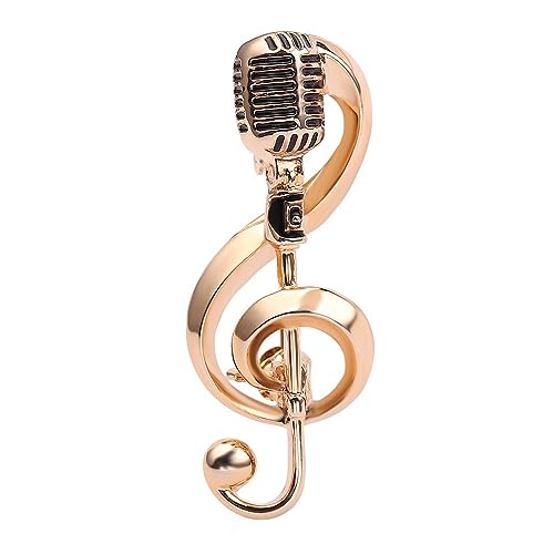 Microphone Music Note Brooch Rock Hip Pop Microphone Shape Brooches Pins Jewelry Elegant Music Notes Brooch Simple Accessories Gifts-Gold