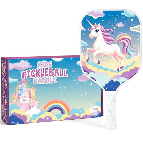 Dany x Kevin Kids Pickleball Paddle Magical Unicorn Design for Ages 312 | Lightweight Fiberglass (0.37 lbs) | Small Grip for Easy Control | Fun Beginner Gift for Girls Toddlers & Youth