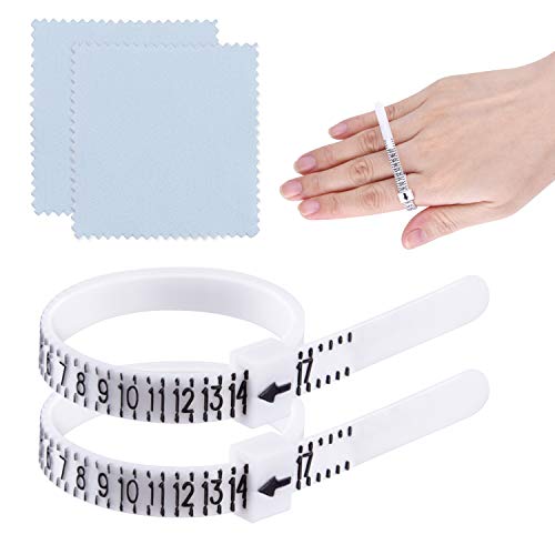 KUUQA 2Pcs US Ring Sizer Plastic Finger Sizer Ring Gauge Measuring Tool Belt with Jewelry Polishing Cloth