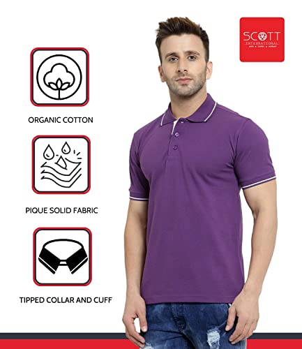 Image of Scott International Men's Regular Fit Organic Cotton Polo T-Shirt (Purple with White, 2XL)