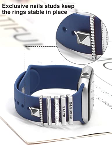 Jr.dm Silver Watch Band Charms With Glitter Decorative Rings Loops, Compatible With Apple Watch 38Mm 40Mm 41Mm 42Mm 44Mm 45Mm Metal Diamond Charms For Smart Watch Strap Accessories For Iwatch Series 8 7 Se 6 5 4 3 2 1 (No Band) #TOP4